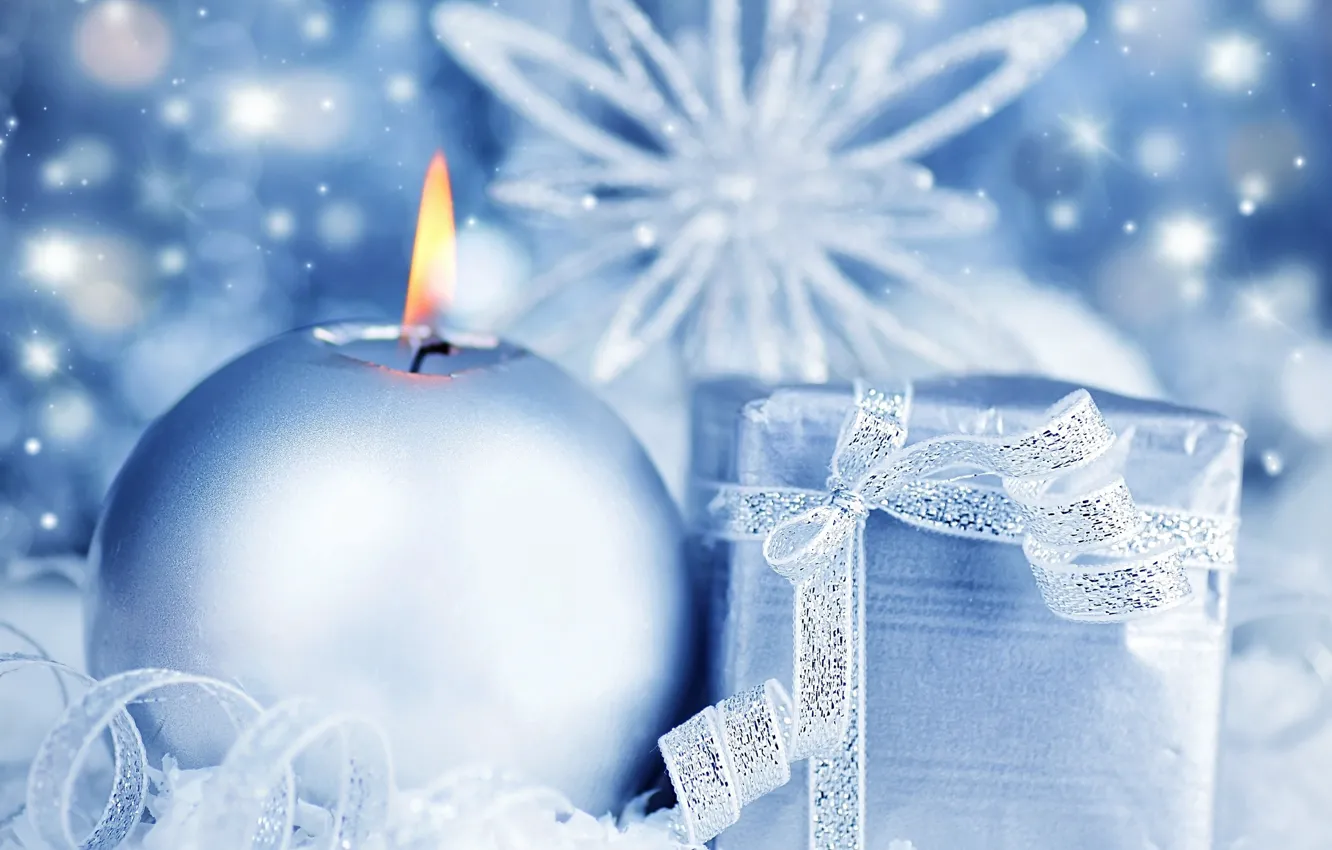 Photo wallpaper gift, candle, blue, Snowflake