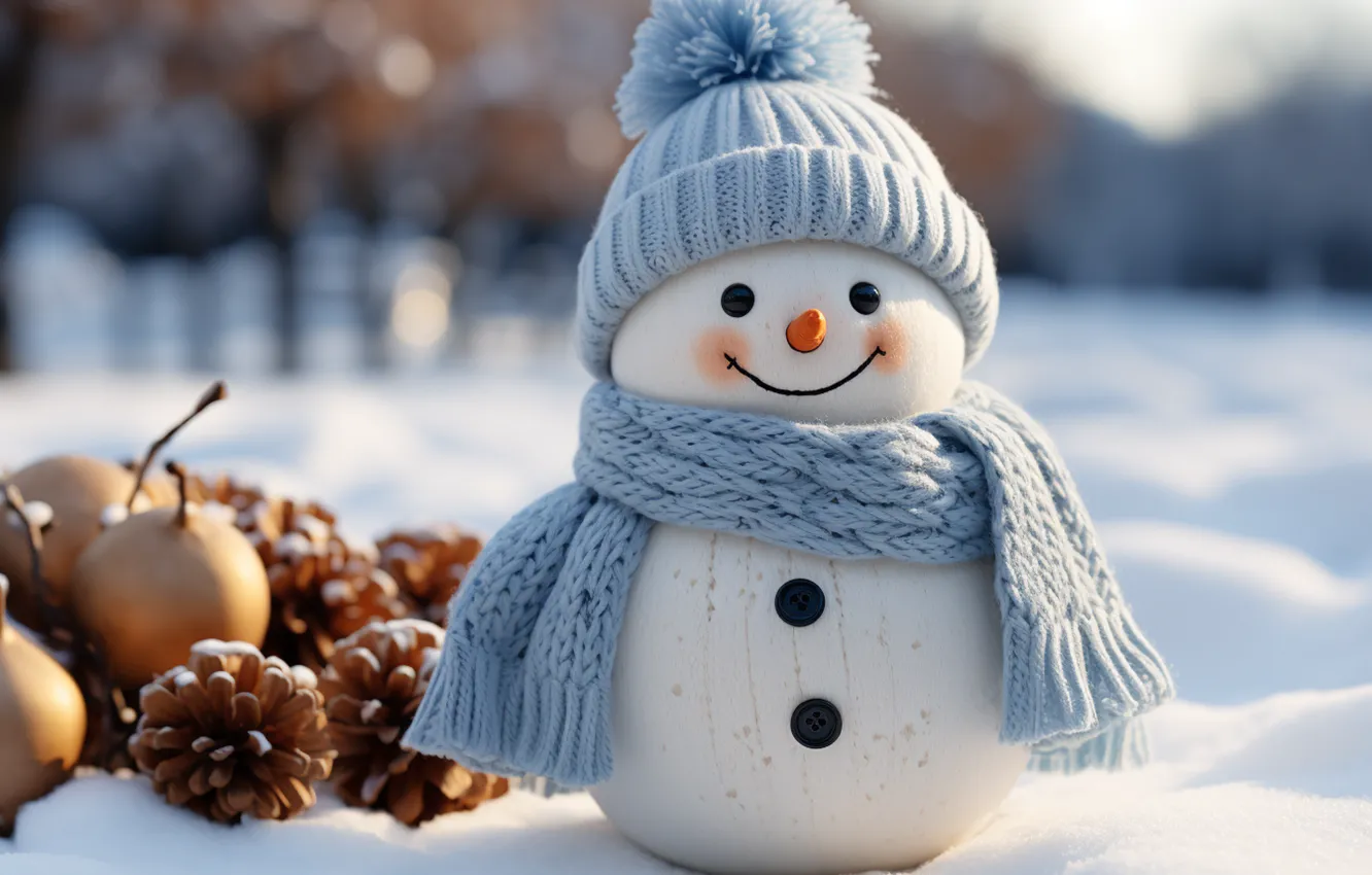 Photo wallpaper winter, snow, new year, Christmas, snowman, Christmas, night, winter