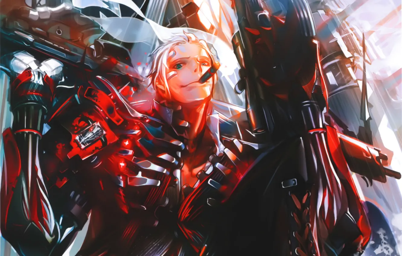 Photo wallpaper smoke, armor, cigar, guy, art, super-weapons, Panorama, Kaku-San-Sei Million