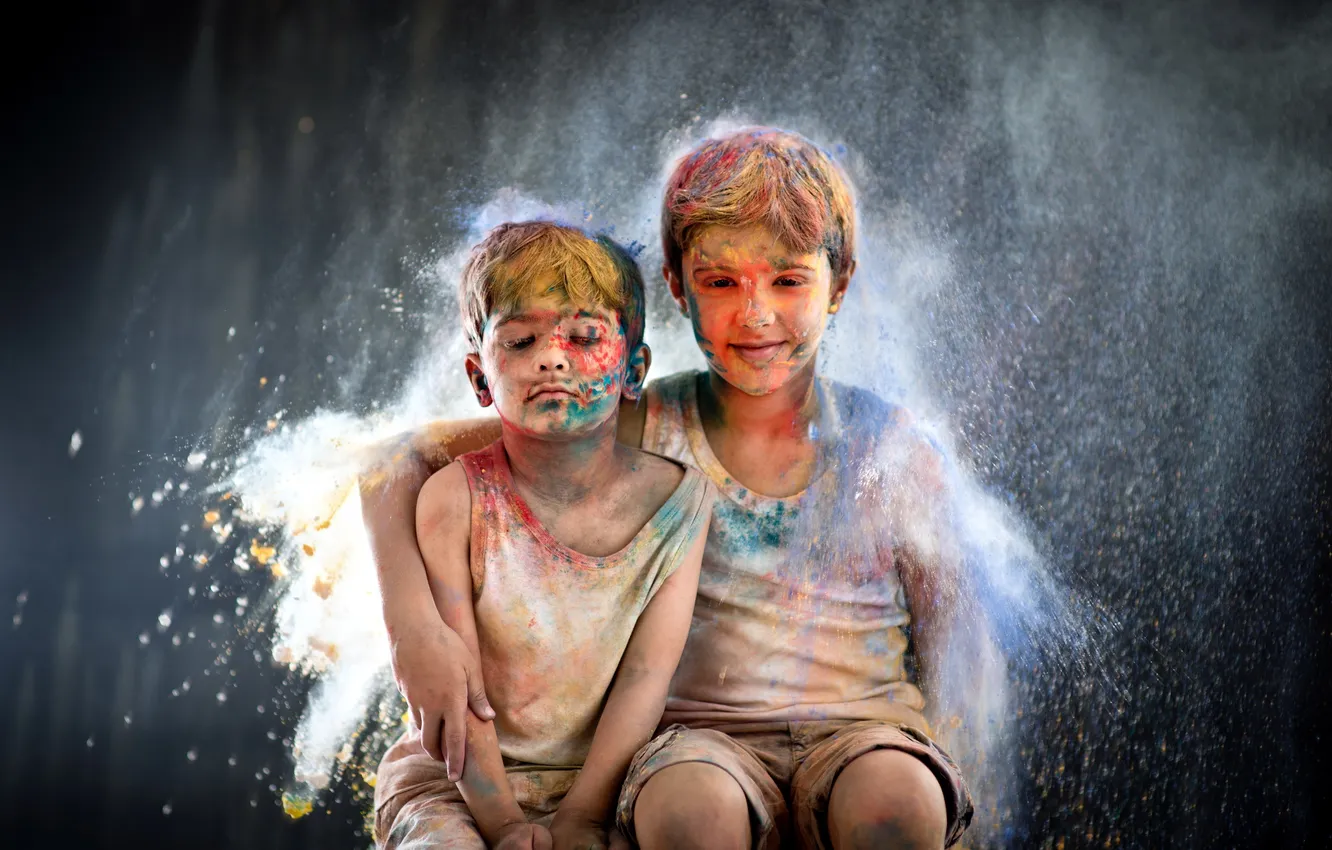 Photo wallpaper children, mood, paint