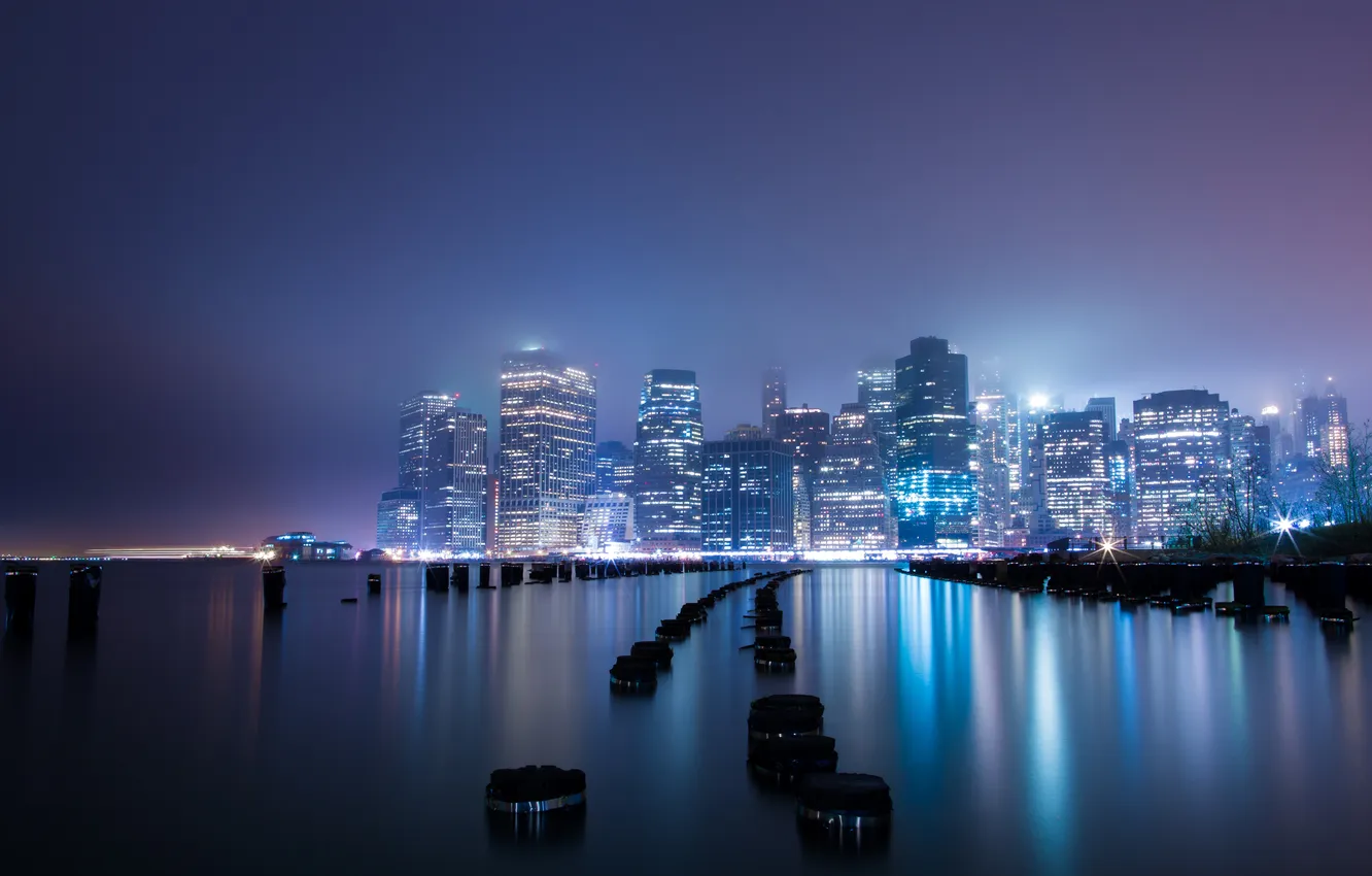 Photo wallpaper the city, lights, fog, building, New York, New York