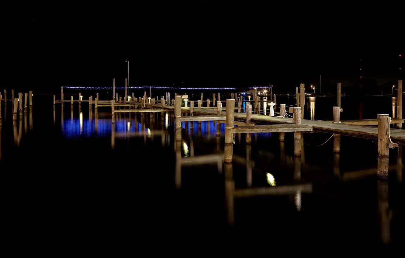 Photo wallpaper night, bridge, lake