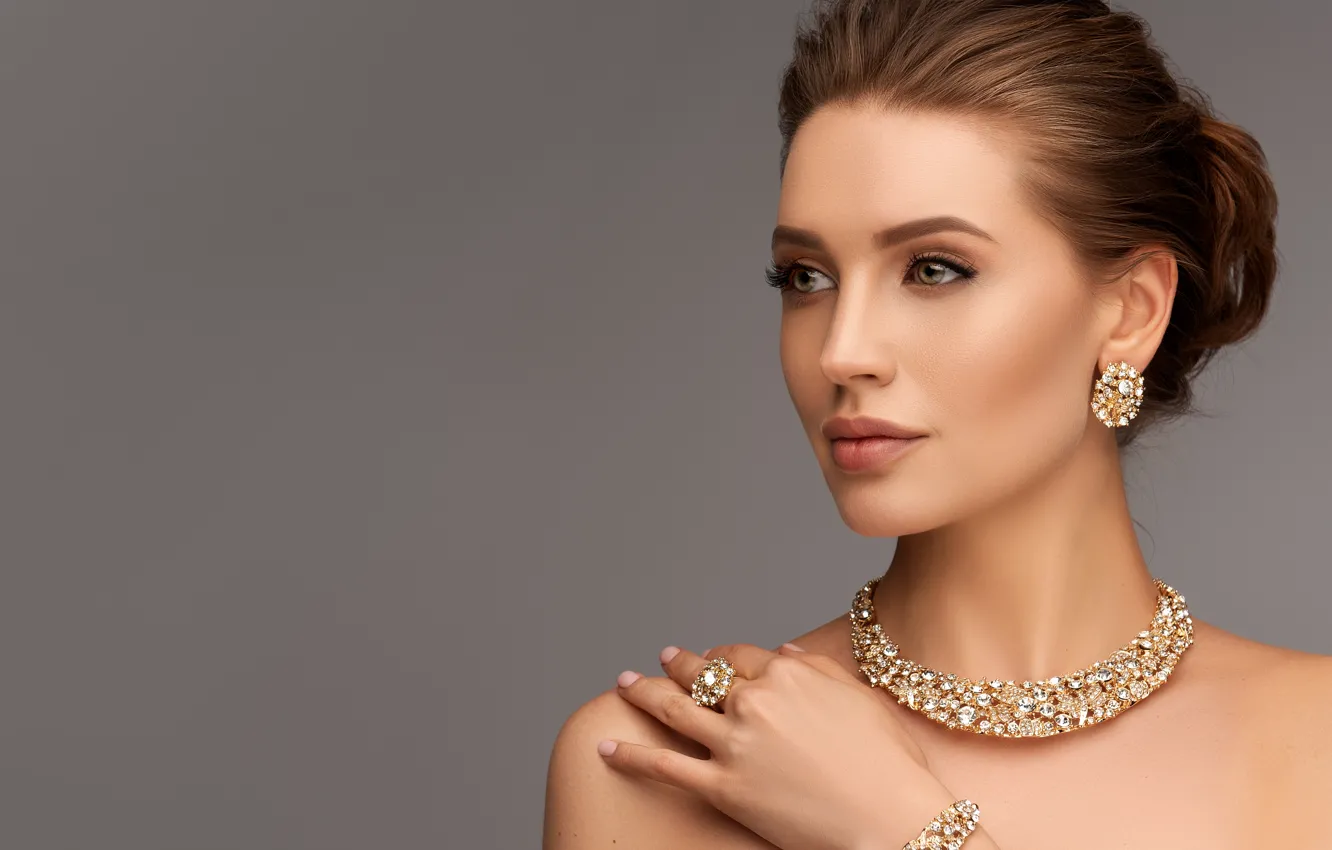 Photo wallpaper look, decoration, face, style, woman, portrait, earrings, makeup