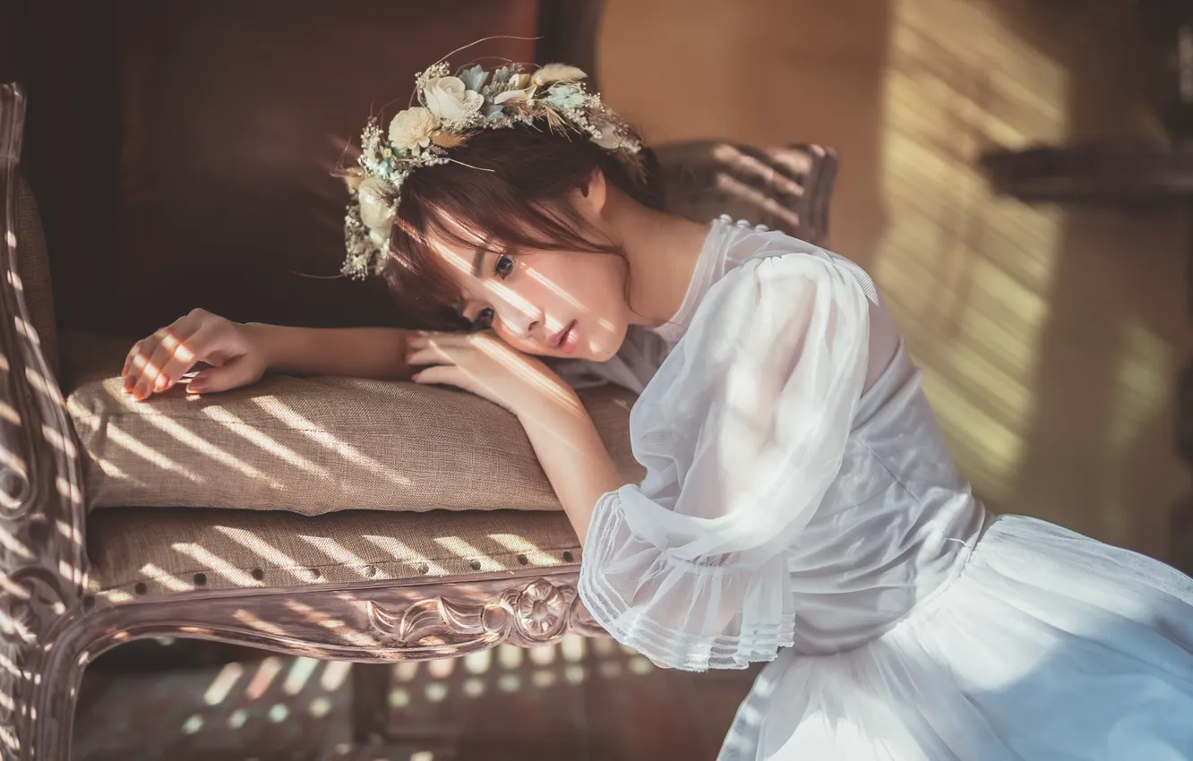 Photo wallpaper girl, face, sadness, dress, beauty