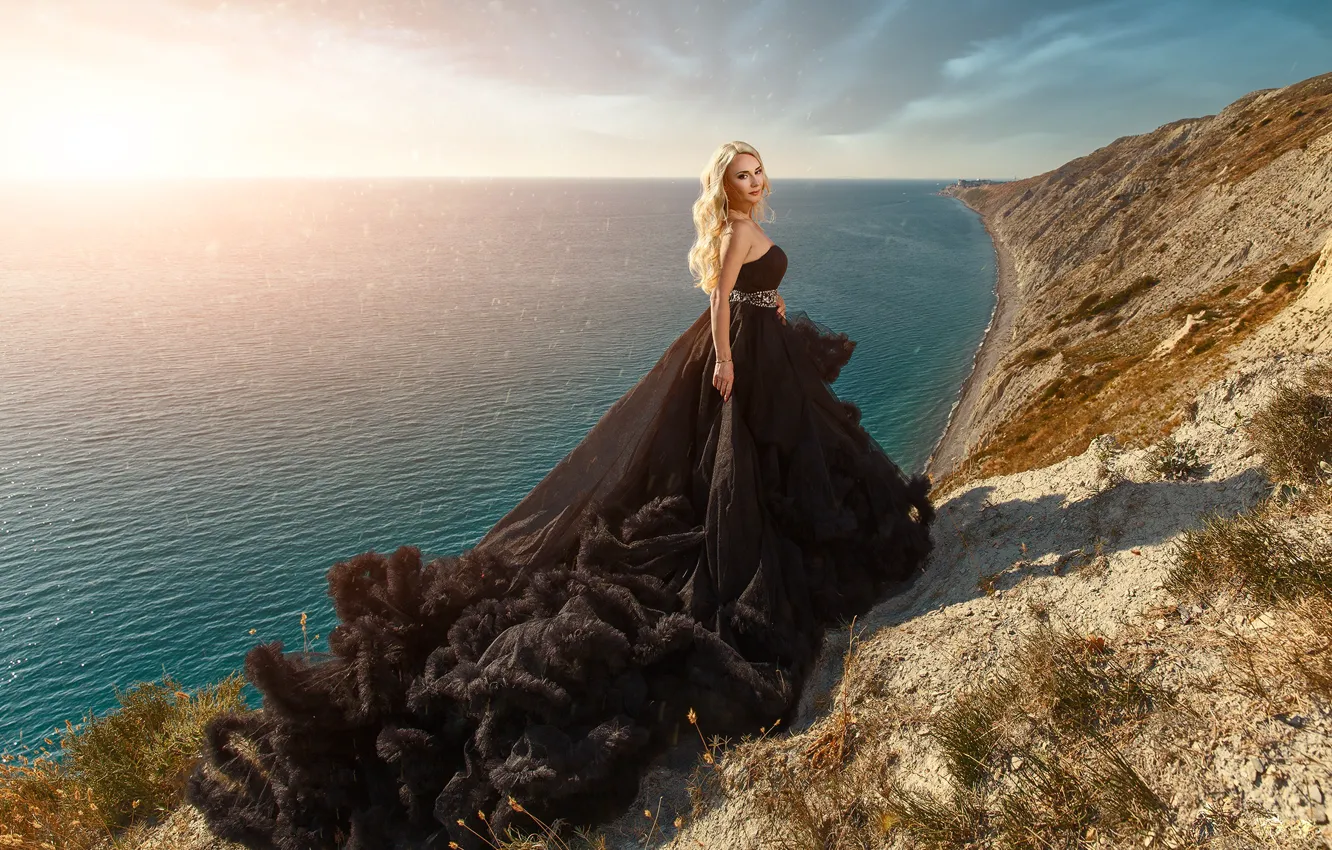 Photo wallpaper sea, the sky, girl, the sun, clouds, dress, Elena, Anapa