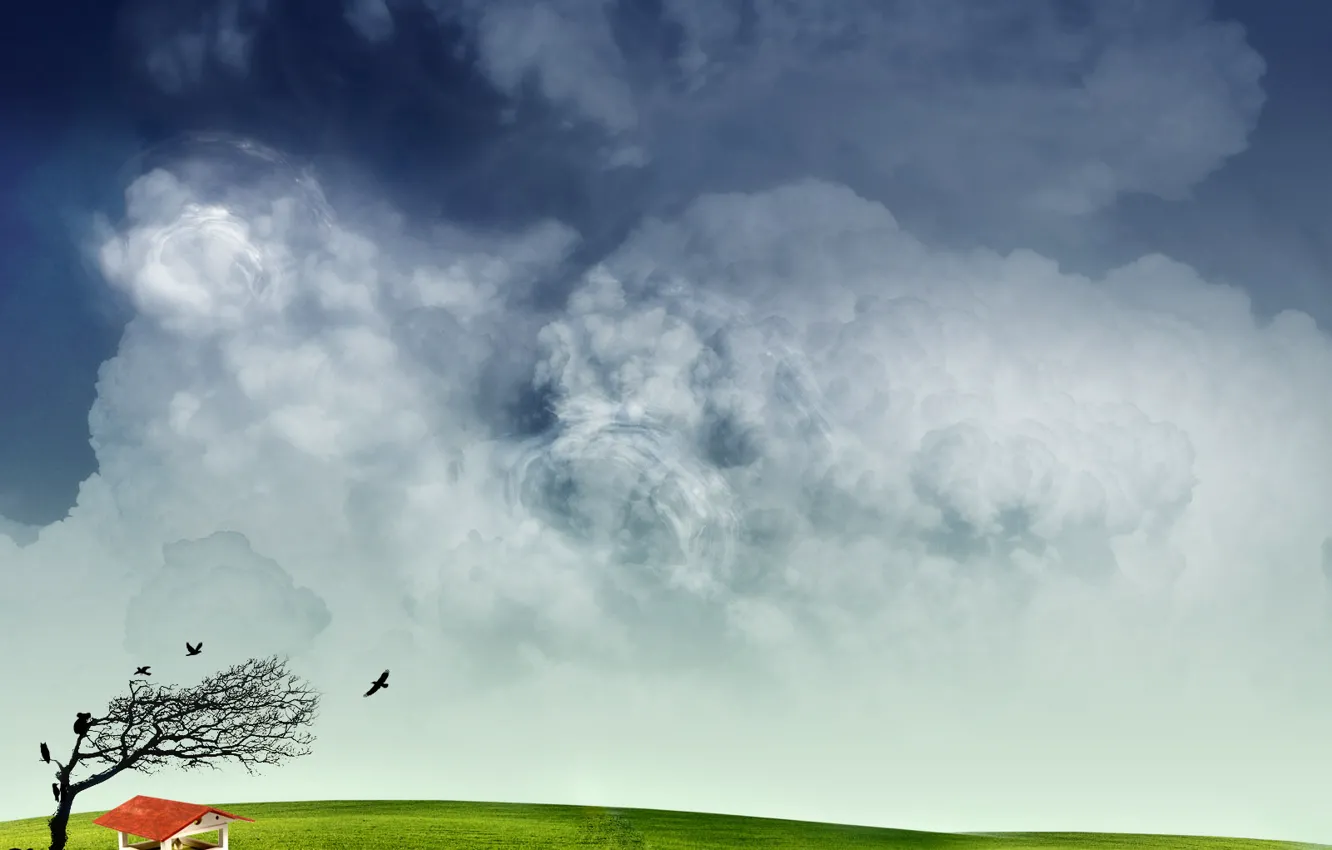 Photo wallpaper clouds, tree, Dreamy World