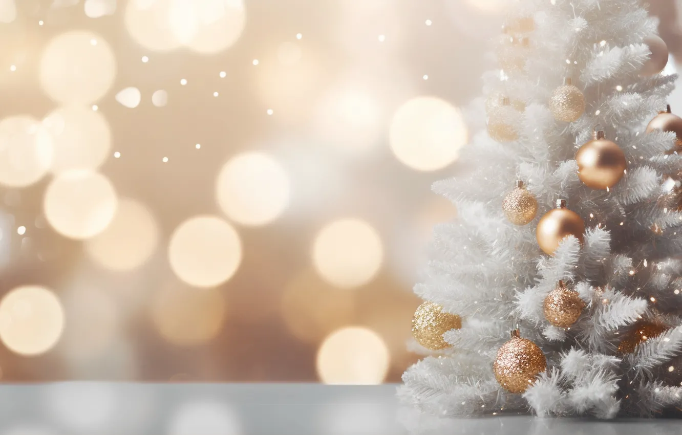 Photo wallpaper frost, white, balls, lights, glare, toy, new year, Christmas