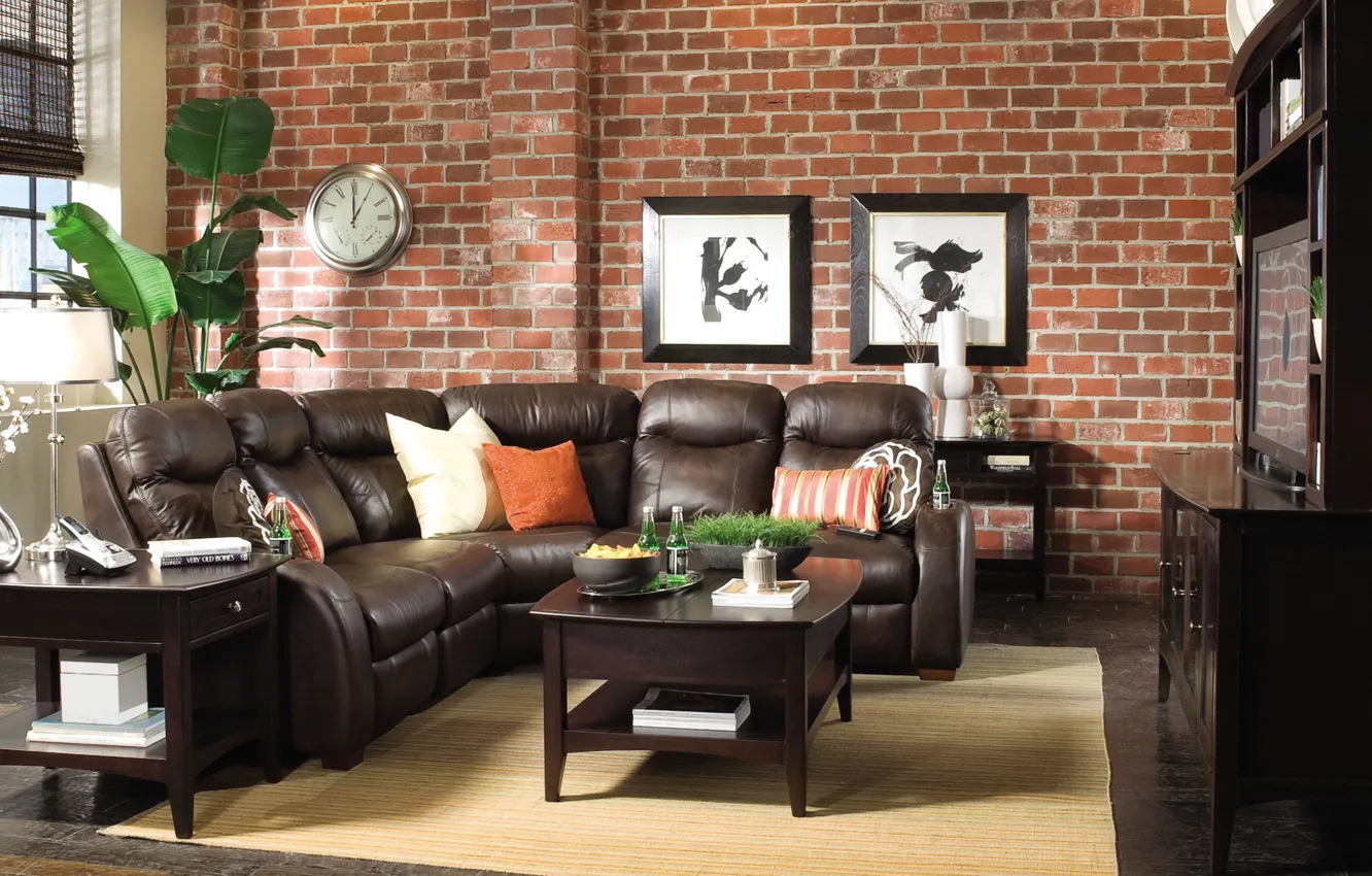 Photo wallpaper flowers, sofa, wall, watch, picture, table, astina