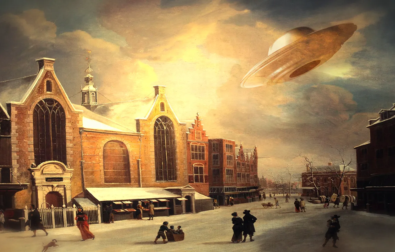 Photo wallpaper fantasy, painting, UFO, old times