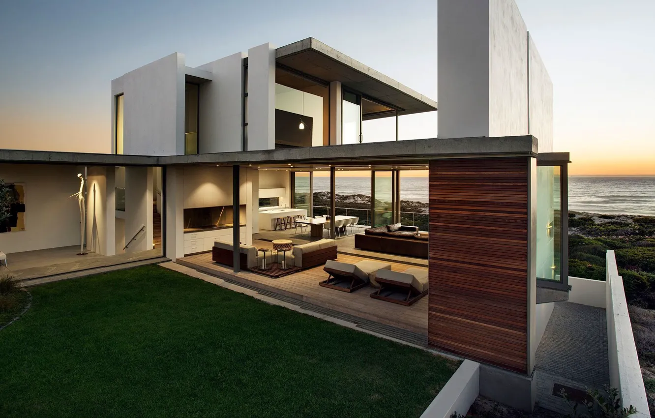 Photo wallpaper Villa, the evening, lighting, architecture, South Africa, West coast, on the ocean, interior-exterior