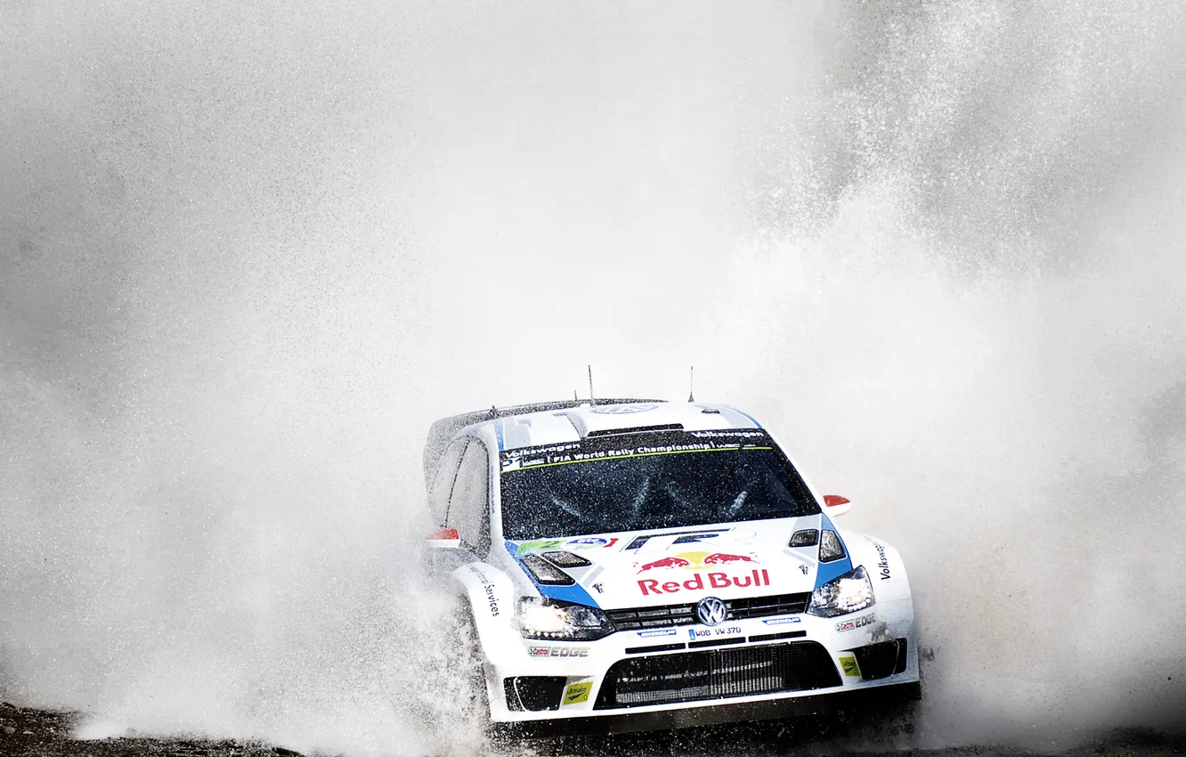 Photo wallpaper auto, white, water, squirt, speed, Volkswagen, puddle, The hood