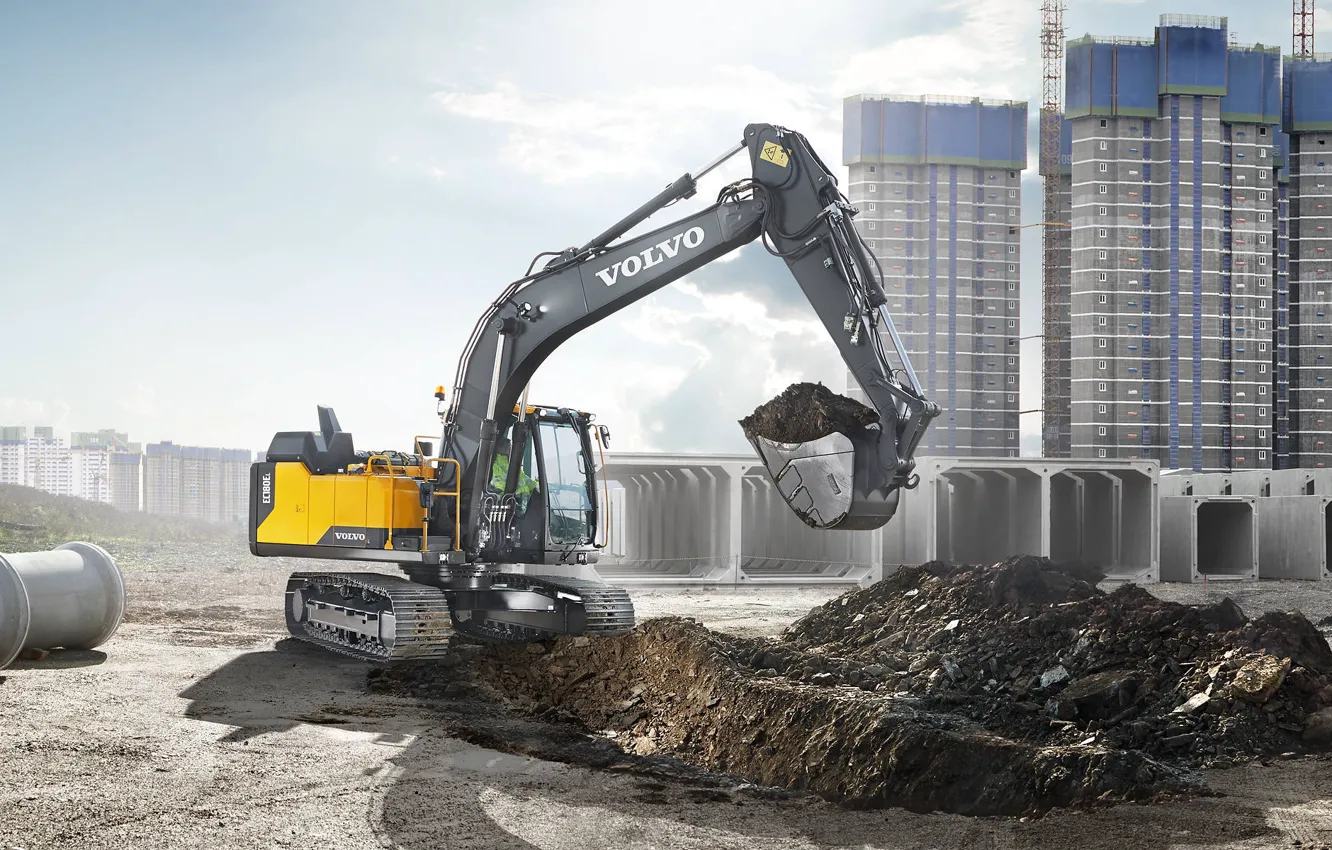 Photo wallpaper earth, construction, Volvo, excavator, bucket, the ground, construction equipment, Volvo EC160e