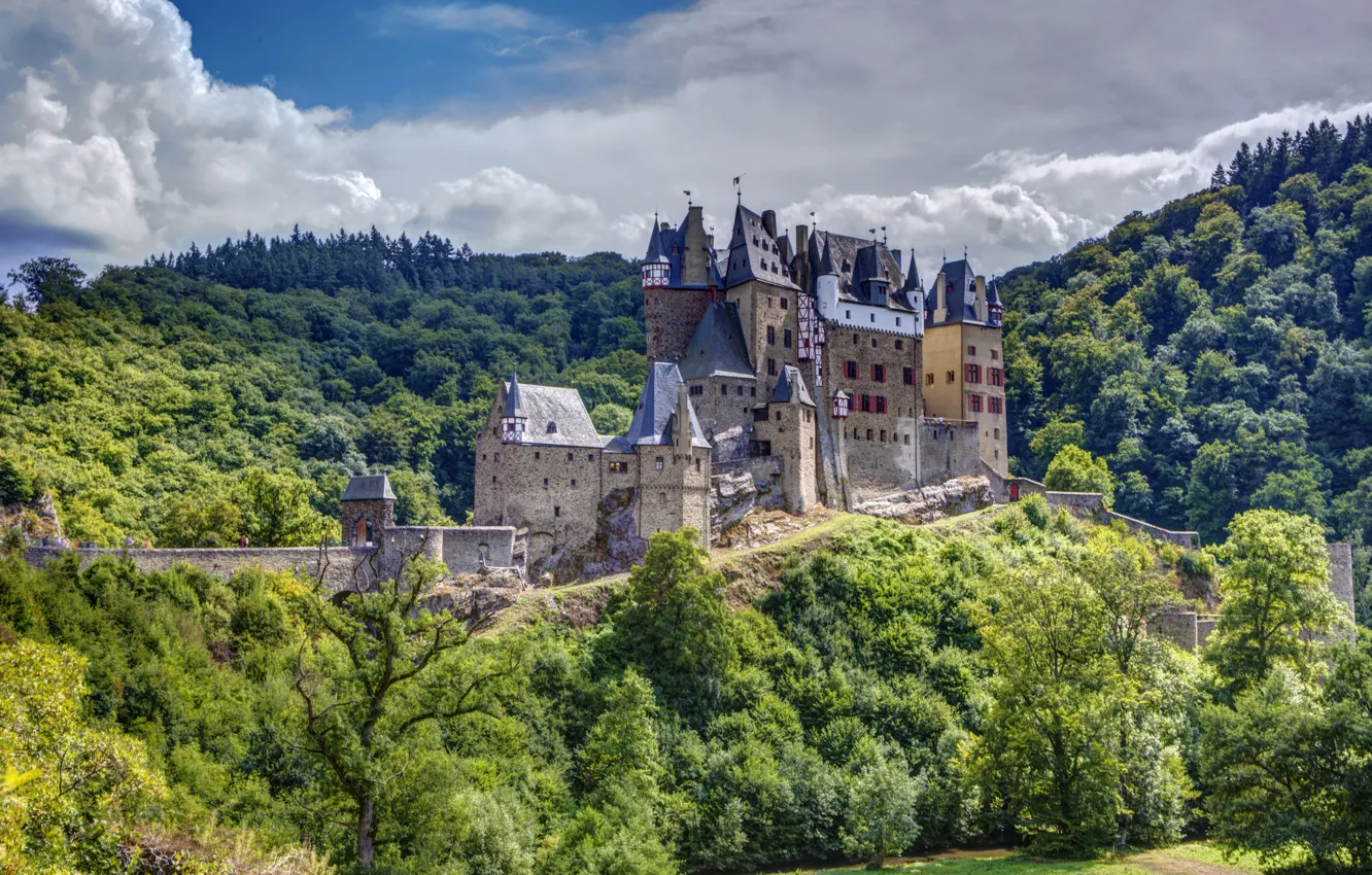 Photo wallpaper forest, trees, mountains, Germany, Eltz Castle, ELTZ Castle