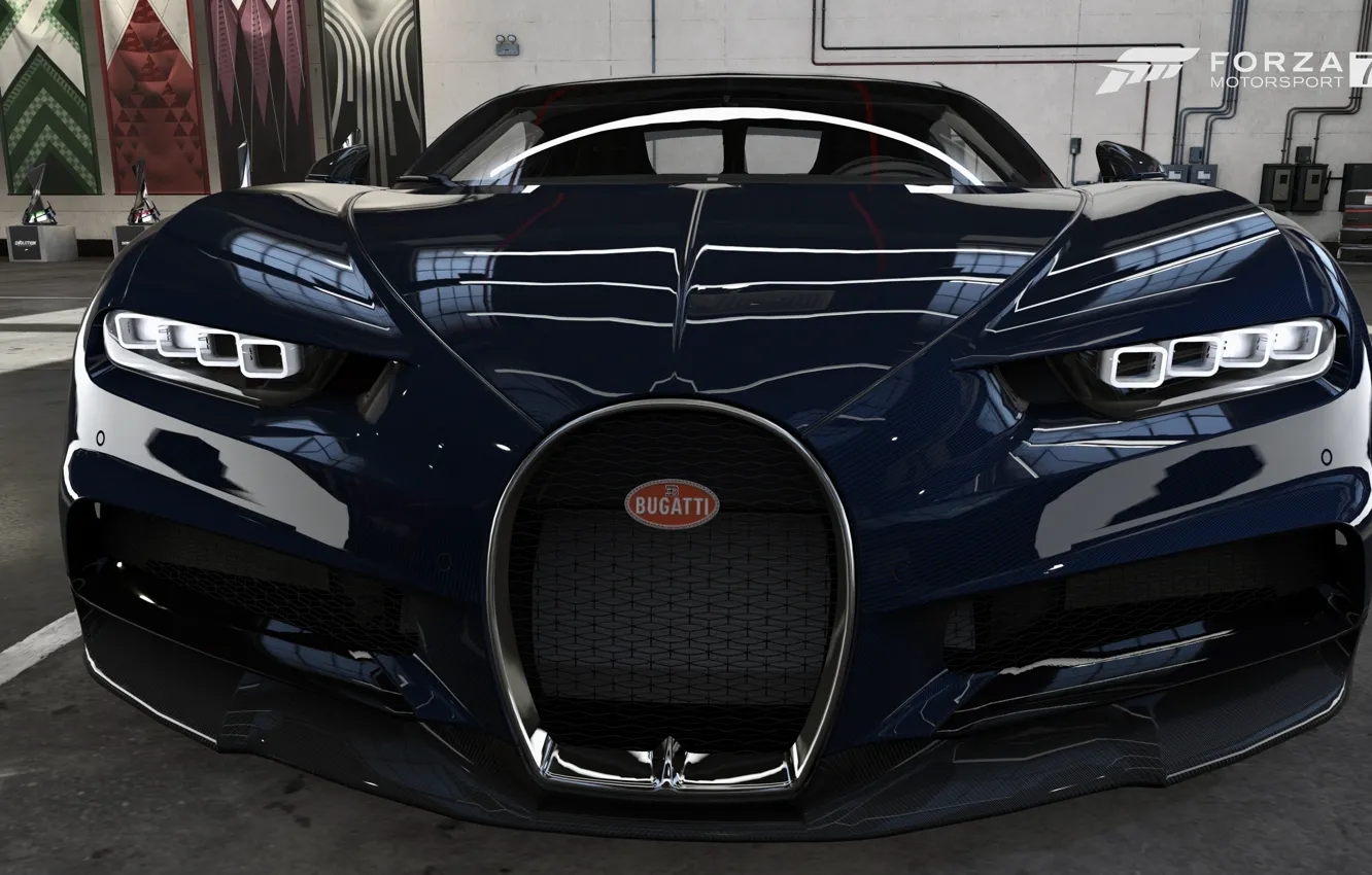 Photo wallpaper HDR, Bugatti, Game, Garage, UHD, Chiron, Forza Motorsport 7, Bugatti Chiron