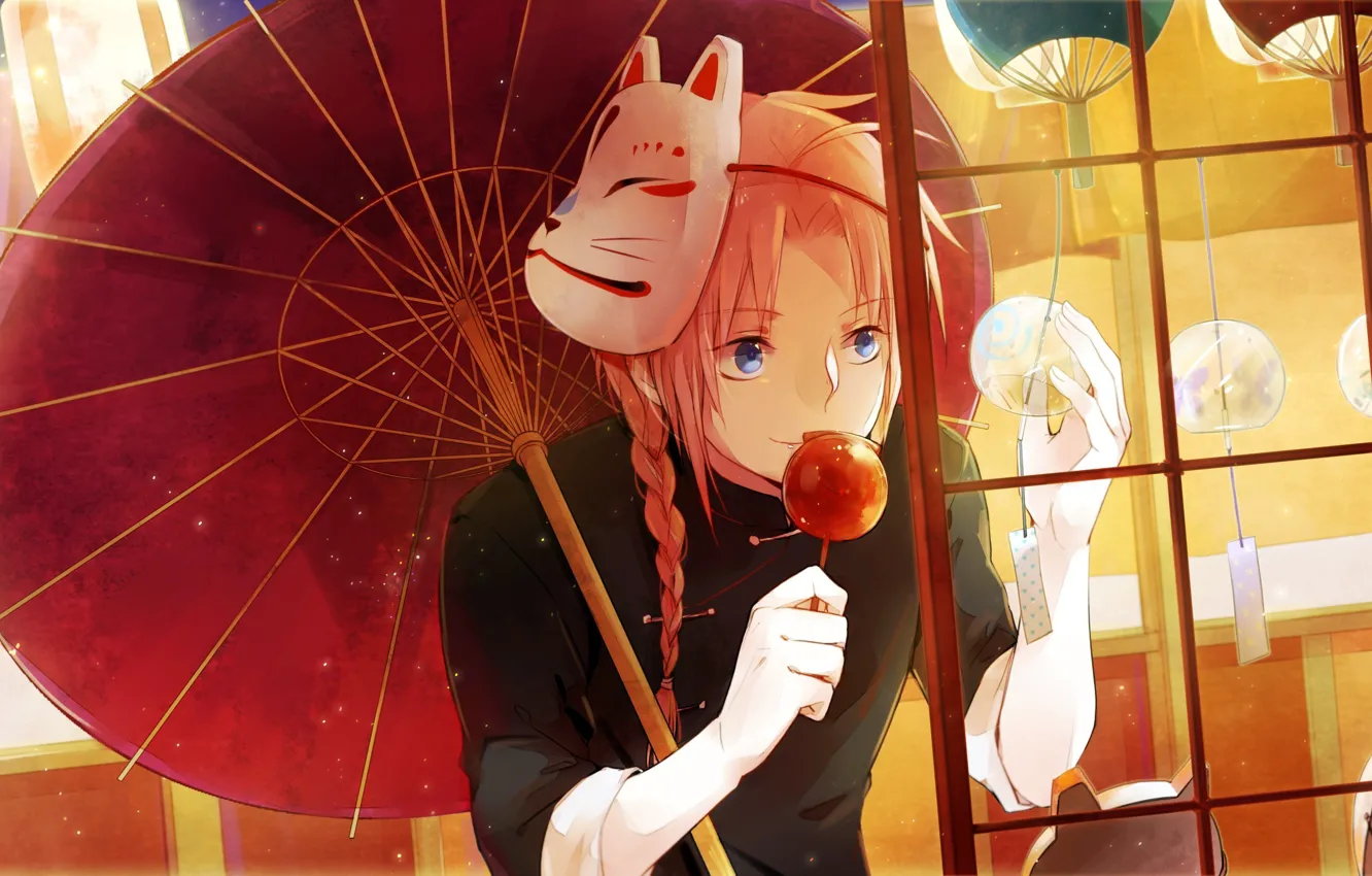 Photo wallpaper umbrella, anime, art, guy, GINTAMA