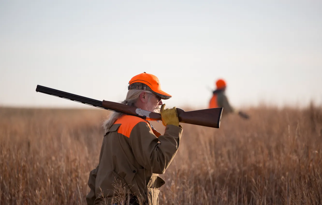 Photo wallpaper shotgun, jacket, hunting, striking color