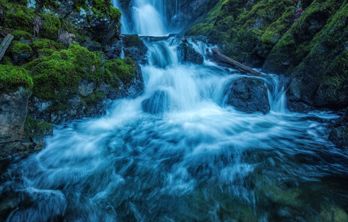 Photo wallpaper greens, stones, rocks, waterfall, moss, Canada, Vancouver Island, National Parks