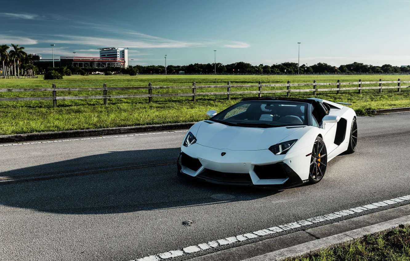 Photo wallpaper Lamborghini, Predator, White, Aventador, VAG, Sight