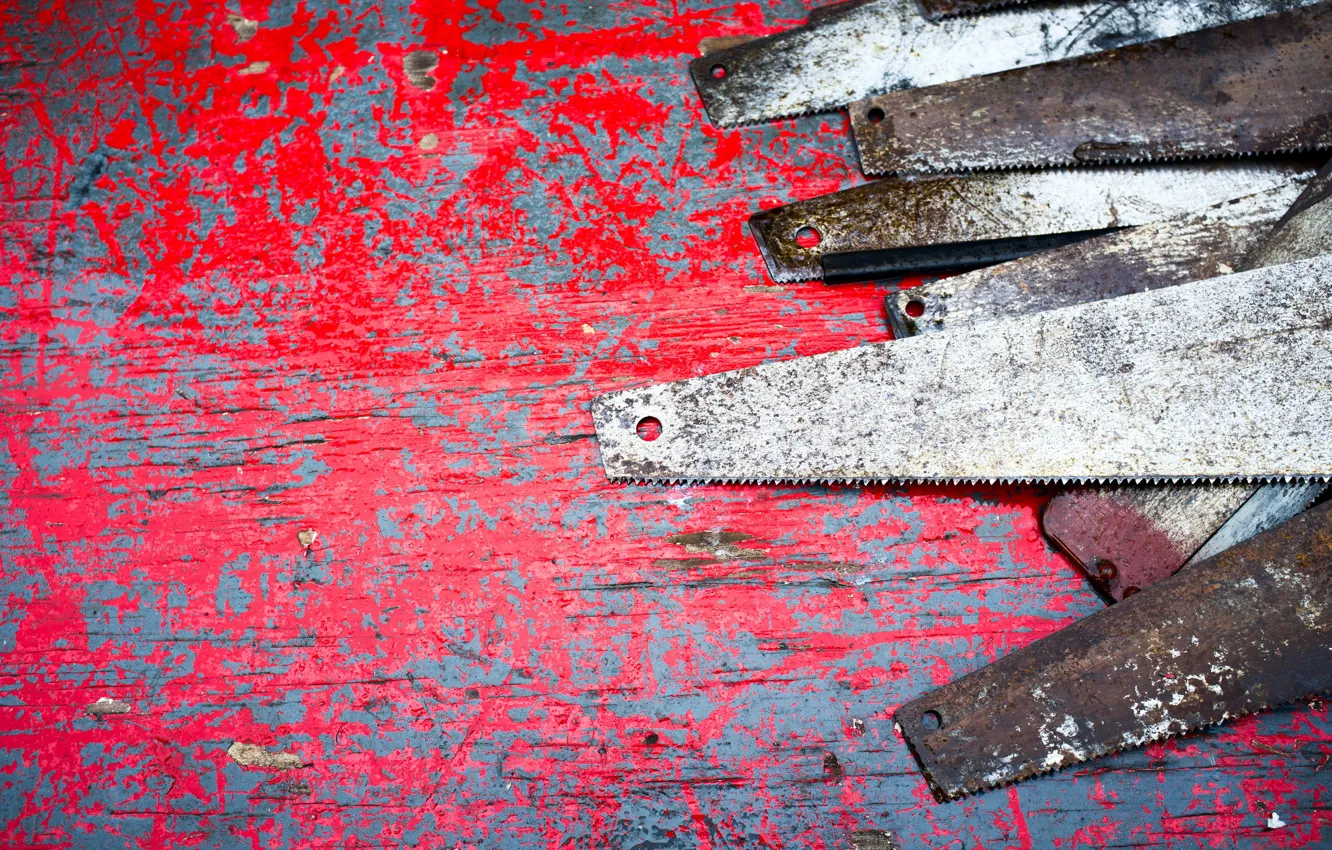 Photo wallpaper rain, table, Old saws