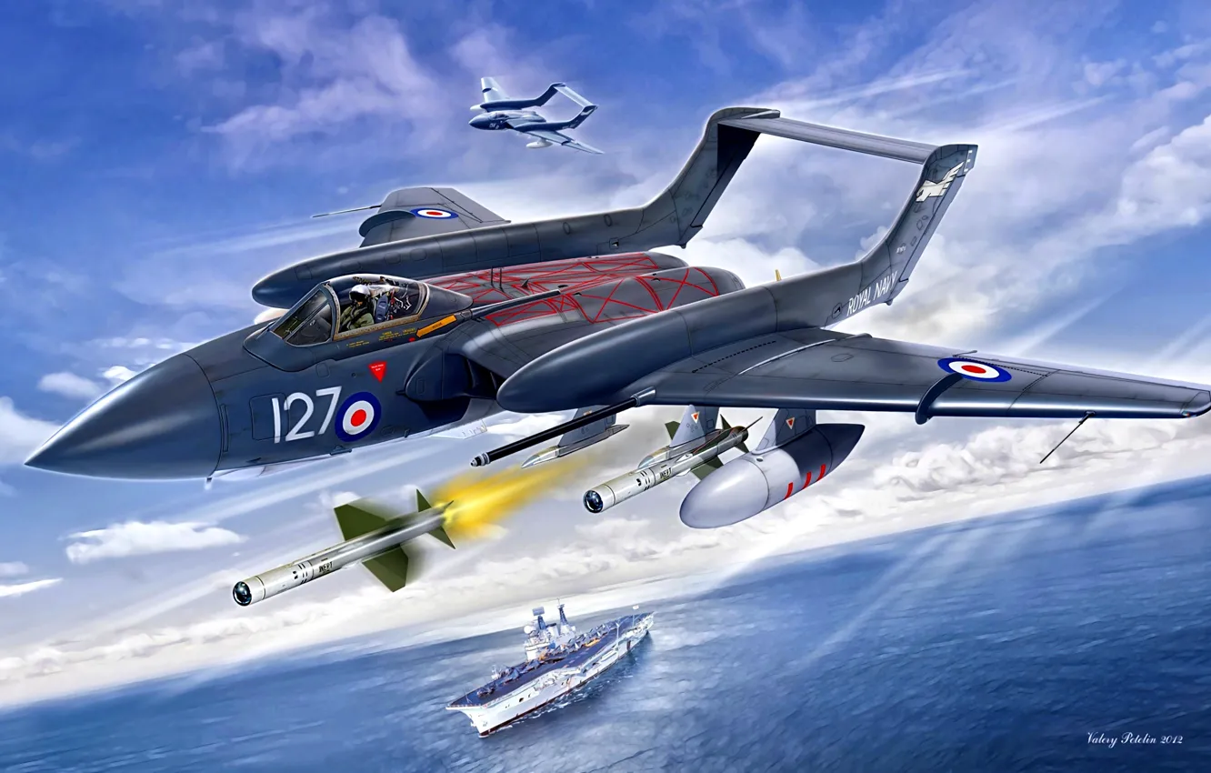 Photo wallpaper the carrier, Missiles, Royal Navy, Sea Vixen, DH.110, Carrier-based fighter