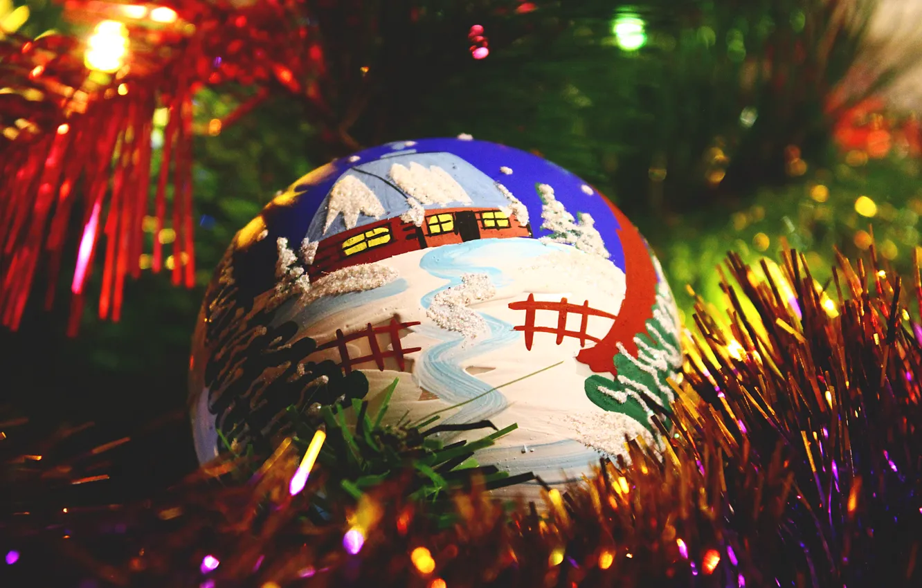 Photo wallpaper balls, comfort, new year, home, garland
