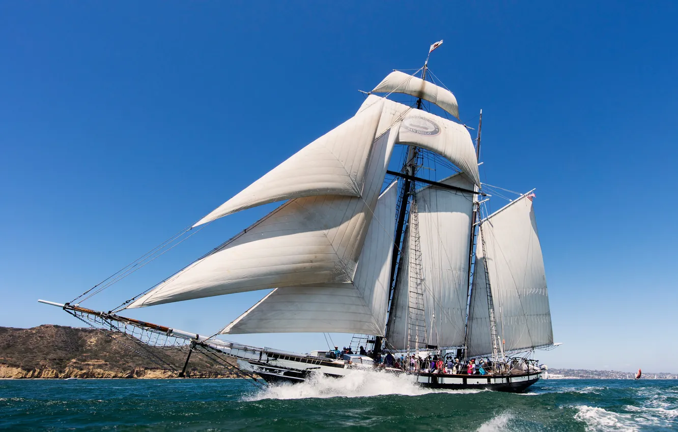 Photo wallpaper sea, sailboat, CA, sails, California, schooner, San Diego Bay, Californian