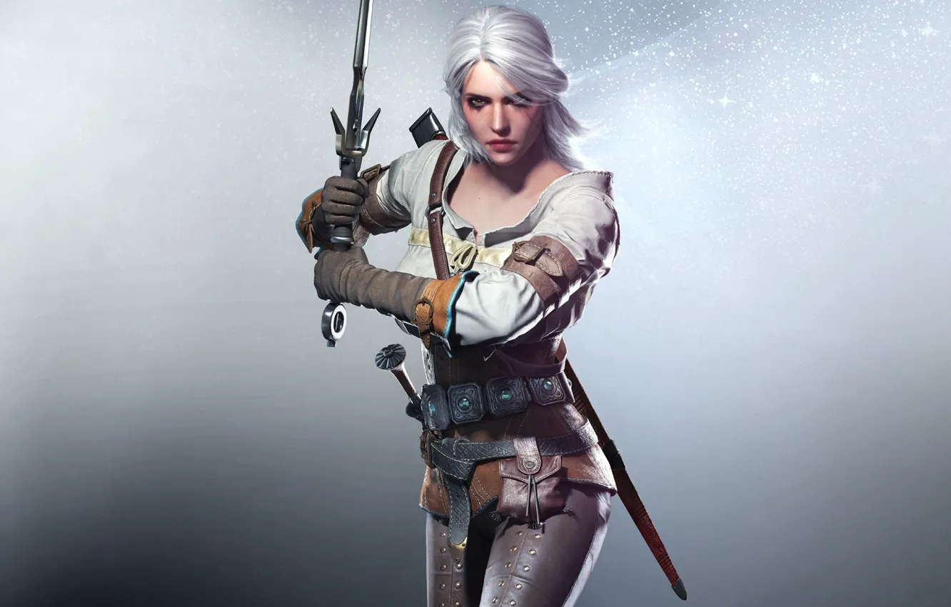 Photo wallpaper Girl, Look, Sword, The Witcher, Scar, CD Projekt RED, The Witcher 3: Wild Hunt, The …