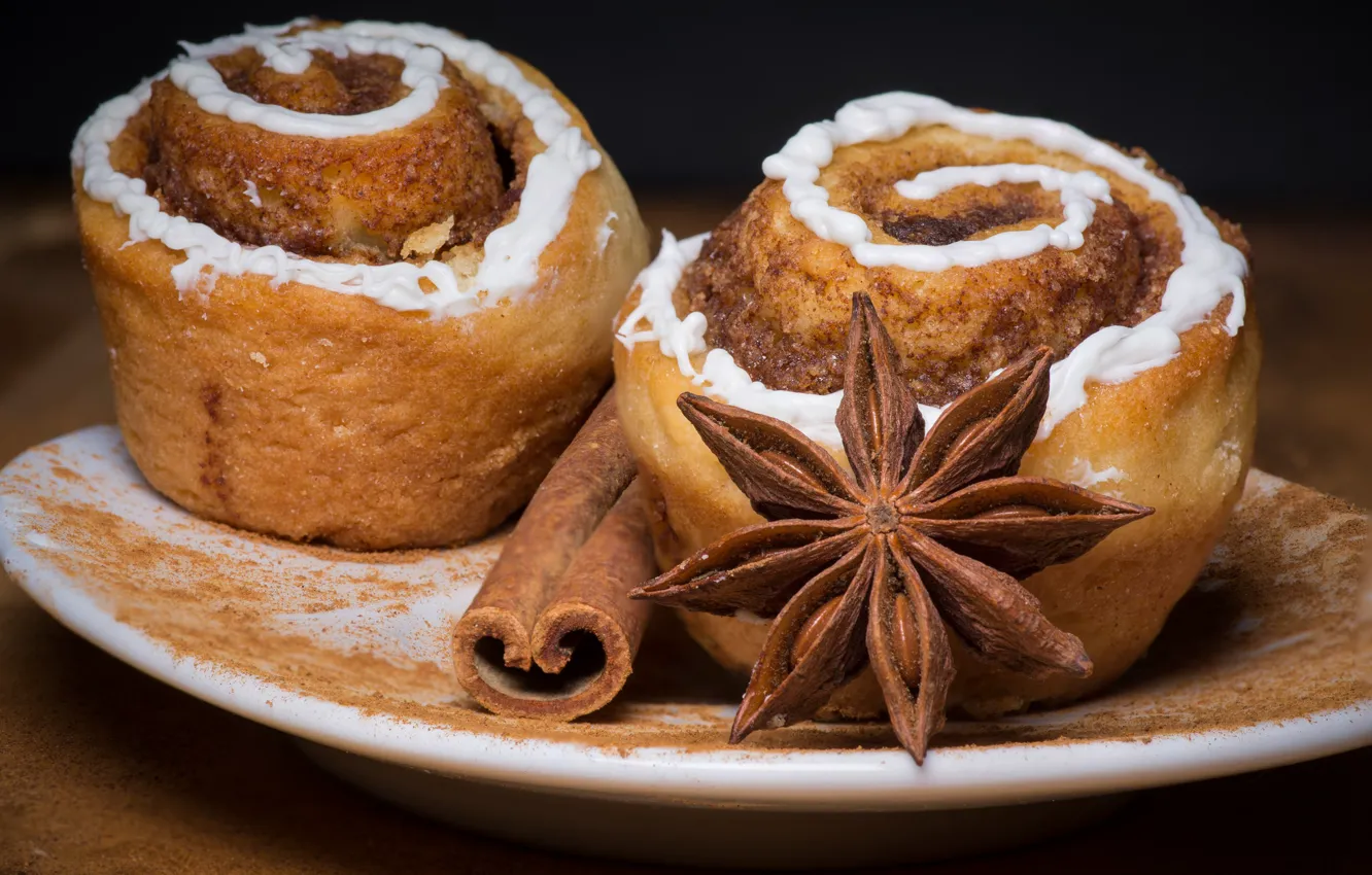 Photo wallpaper cinnamon, cakes, delicious, glaze, appetizing