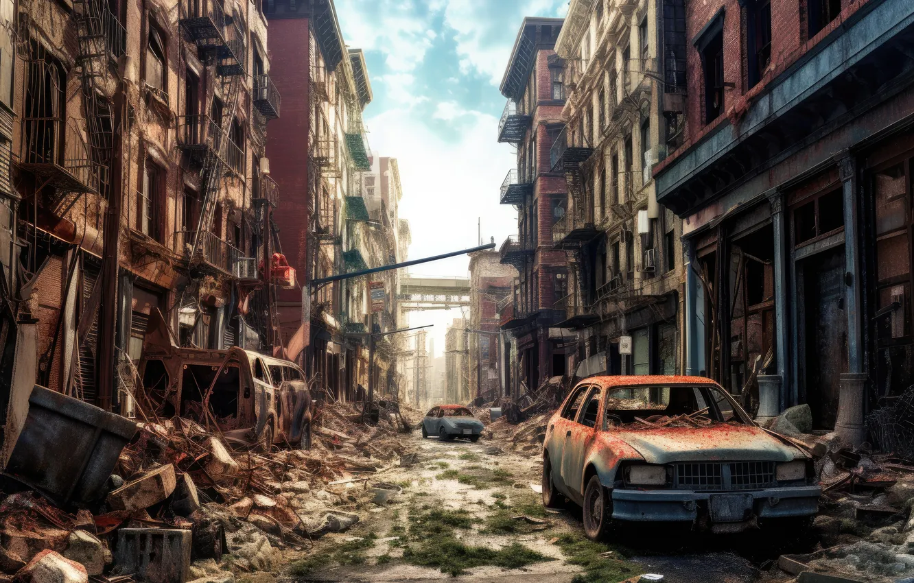 Photo wallpaper city, abandoned, rust, apocalypse