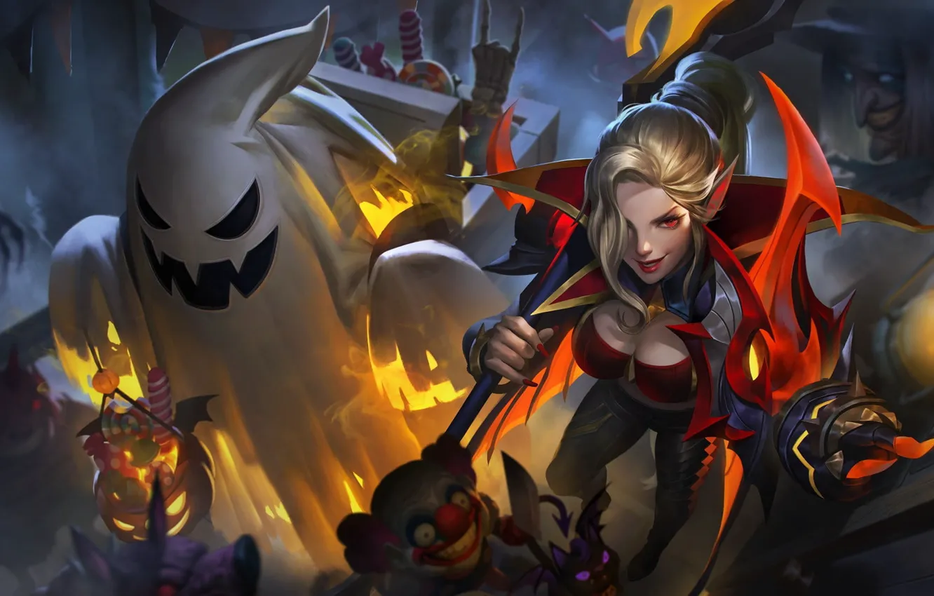 Photo wallpaper girl, toys, blonde, witch, arena, the witch, big Breasts, Ghost