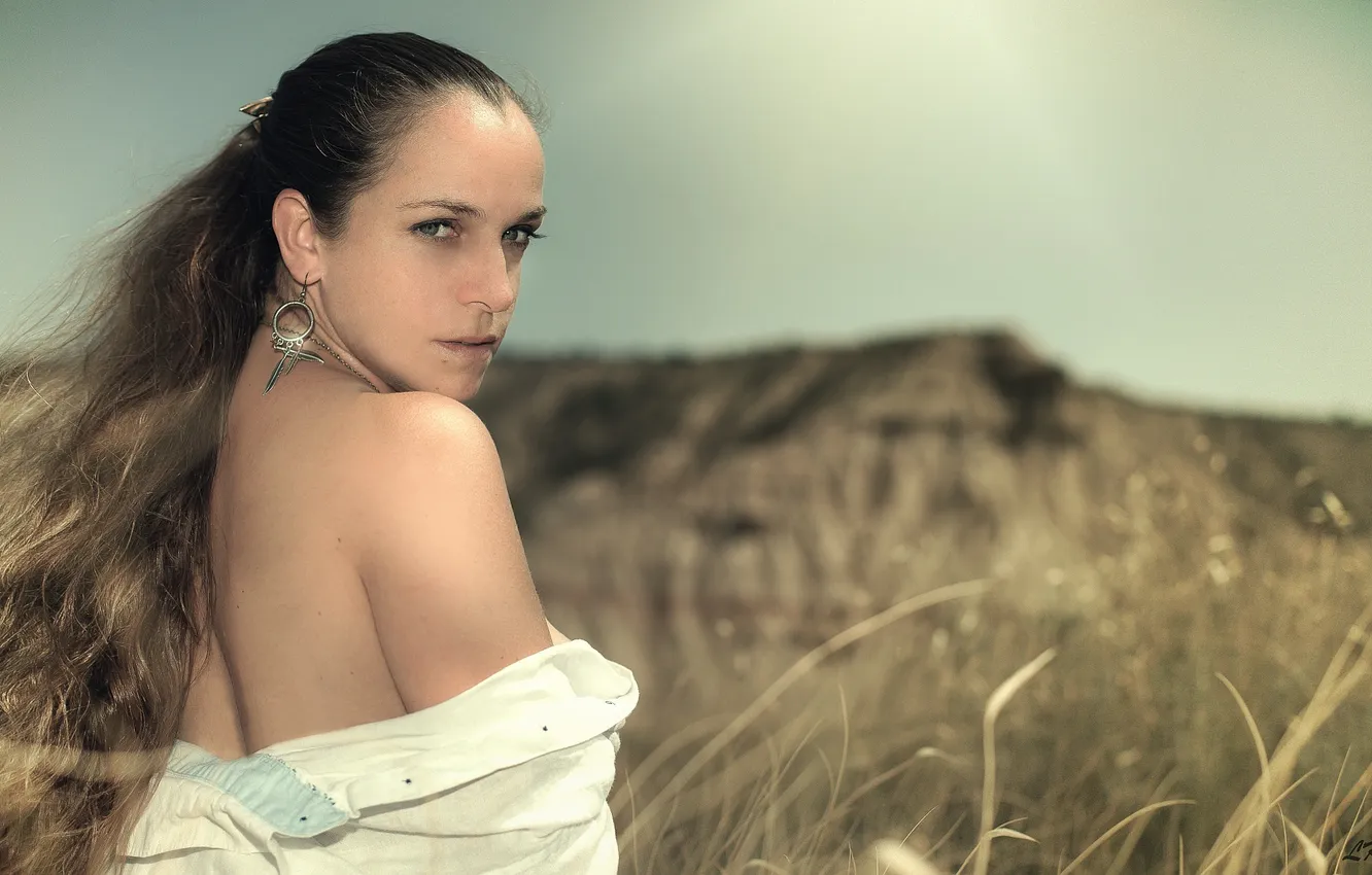 Photo wallpaper grass, girl, girl, woman