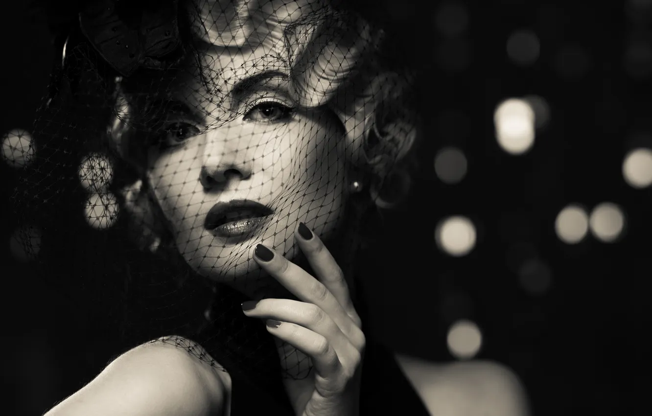 Photo wallpaper girl, makeup, black and white photo, manicure