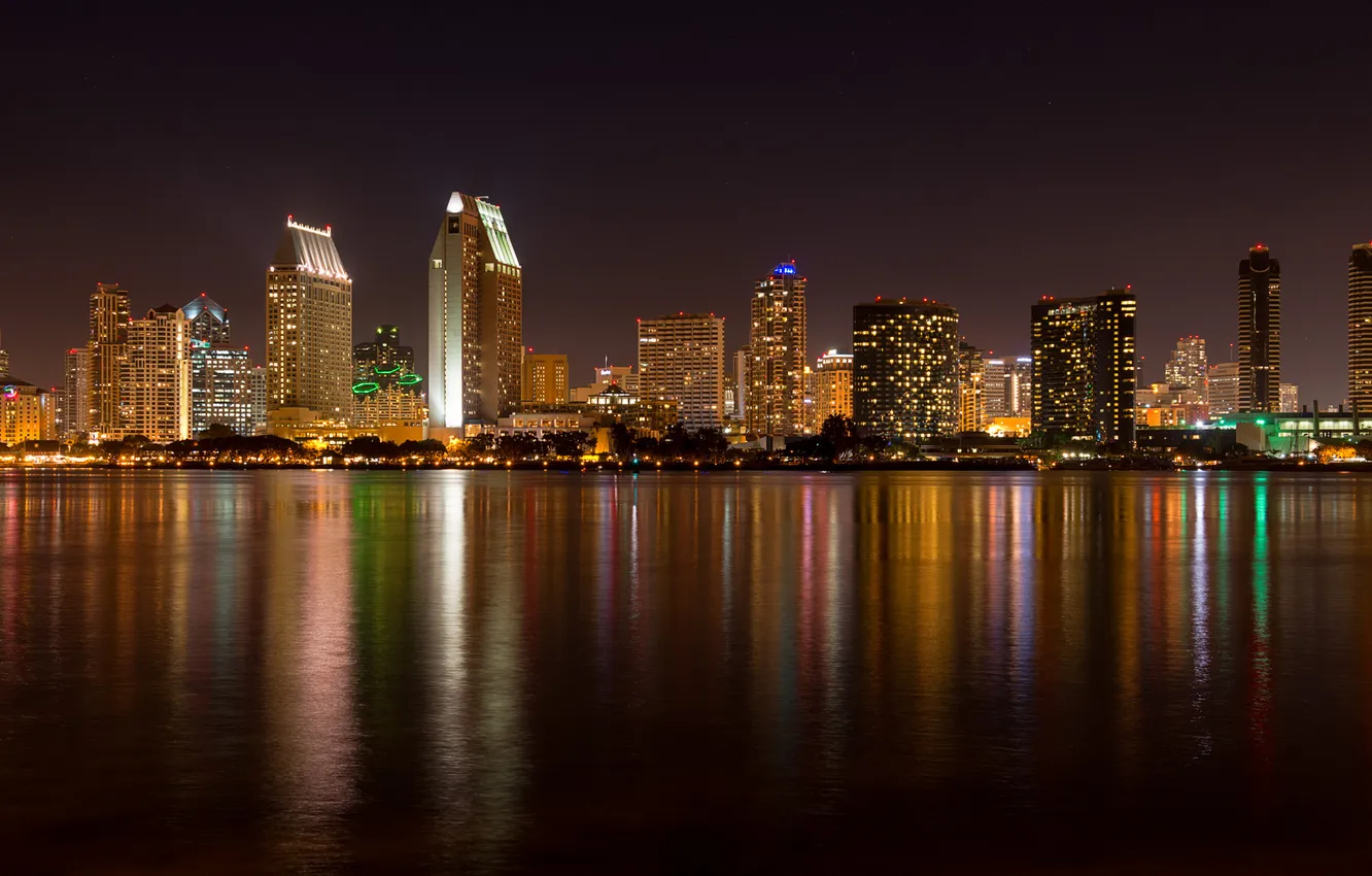 Photo wallpaper night lights, night city, San Diego