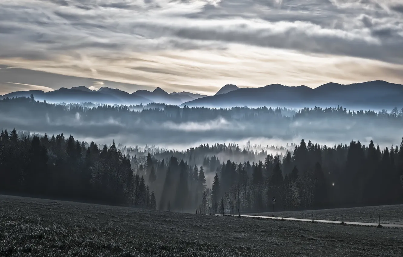 Photo wallpaper landscape, mountains, morning