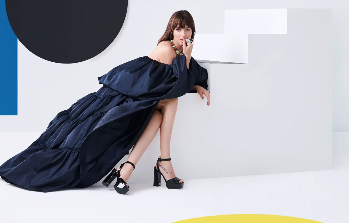 Photo wallpaper look, girl, pose, photo, dress, shoes, legs, beauty