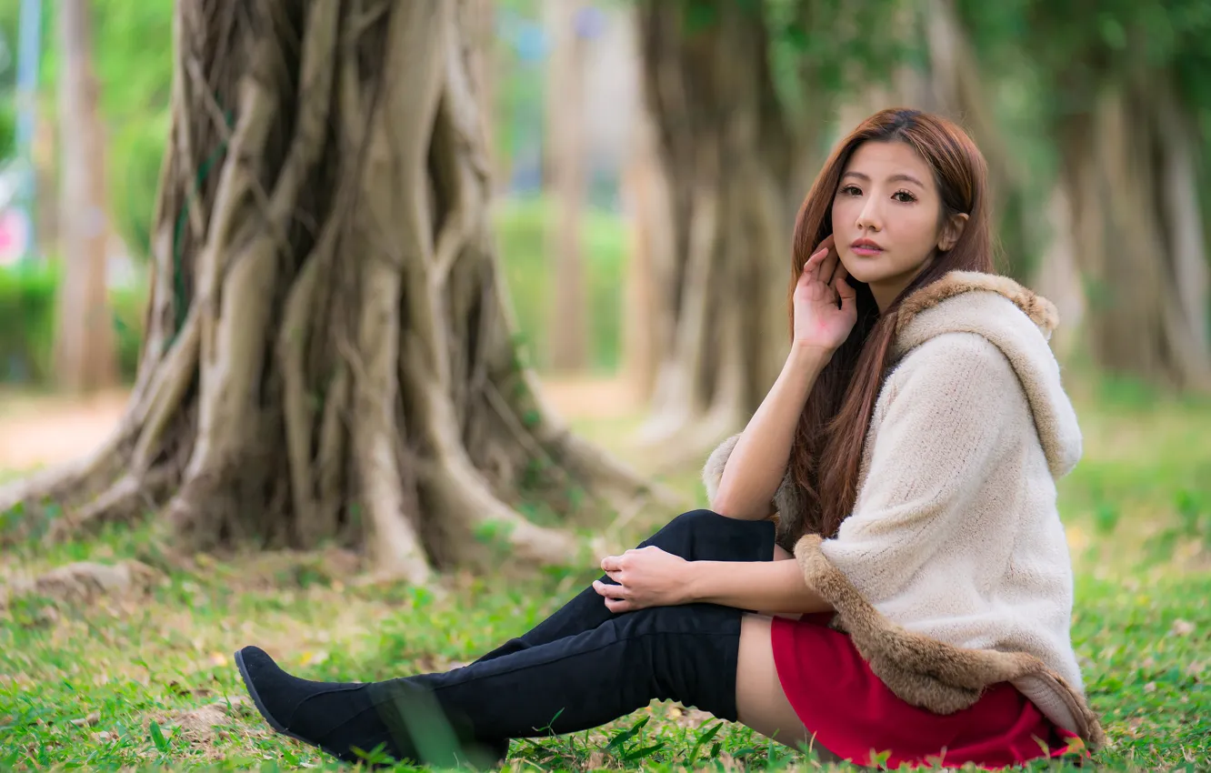 Photo wallpaper girl, Asian, cutie, bokeh