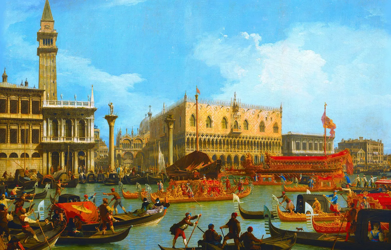 Photo wallpaper picture, boats, Venice, gondola, the urban landscape, Canaletto, Giovanni Antonio Canal, The return of Bucintoro …