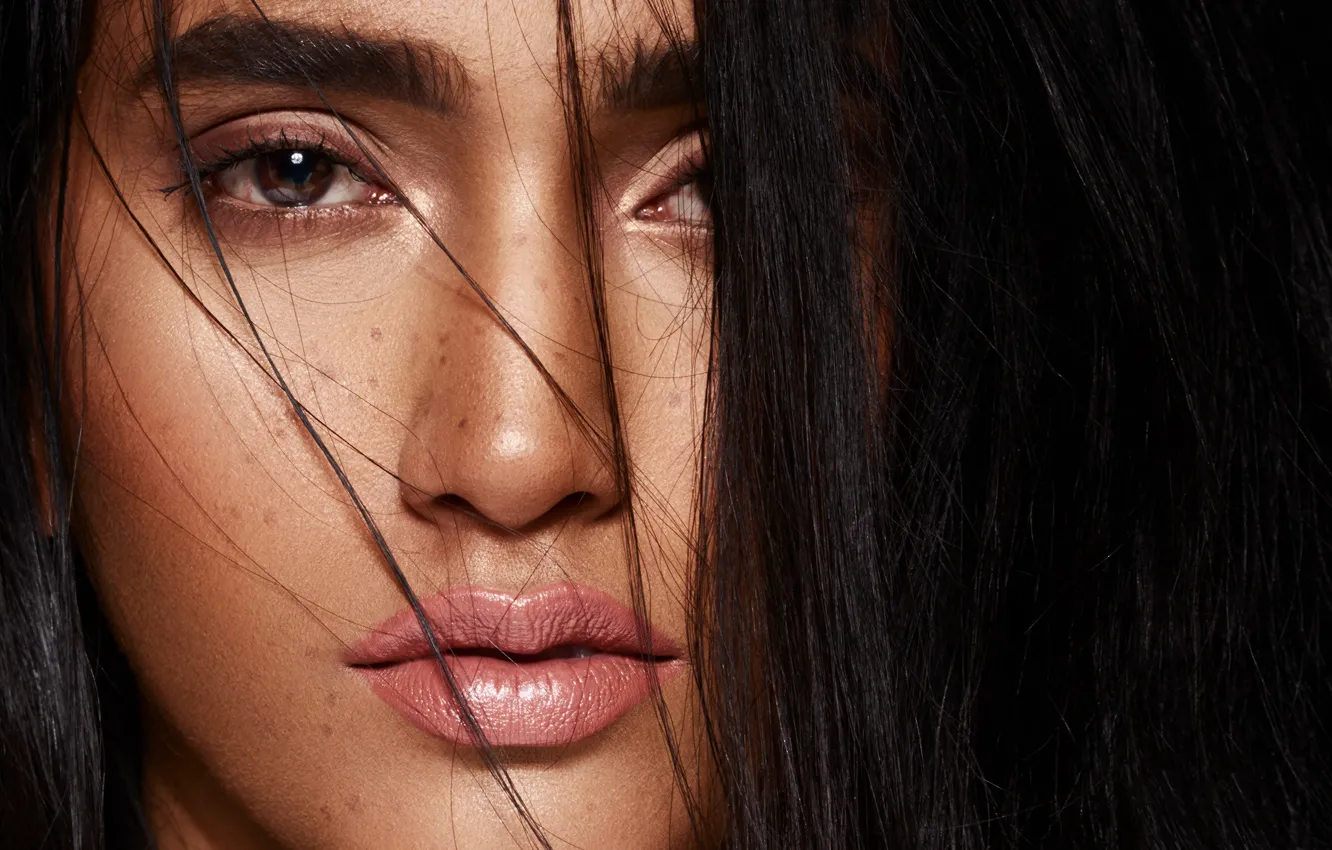 Photo wallpaper girl, eyes, smile, beautiful, model, lips, face, hair