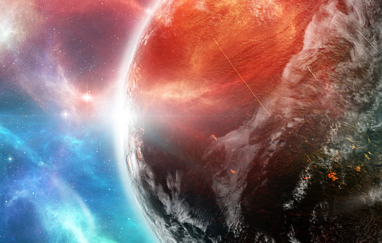 Photo wallpaper space, ship, planet, the atmosphere, panorama, space