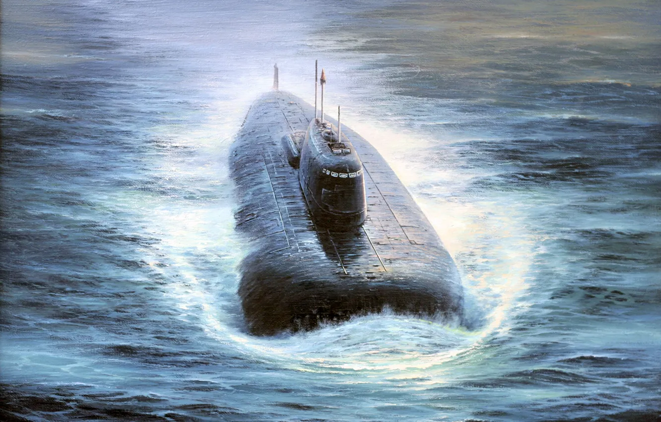 Photo wallpaper sea, missile, submarine