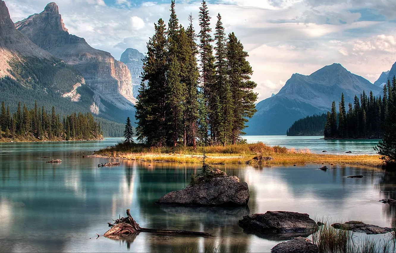 Photo wallpaper trees, mountains, nature, beauty, space, space, river, river