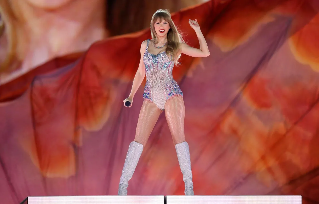 Photo wallpaper blonde, singer, Taylor Swift, beautiful girl, bokeh, on stage, singer, beautiful girl