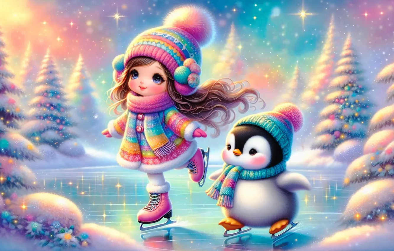 Photo wallpaper winter, frost, the sky, stars, light, snow, style, lights