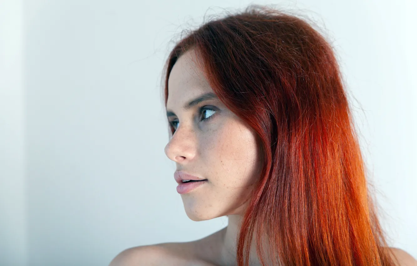 Photo wallpaper studio, model, awesome, redhead, sexy woman, gorgeous, profile, closeup