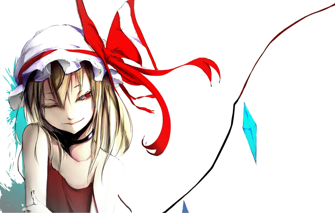 Photo wallpaper girl, wings, hat, dress, vampire, crystals, bow, touhou