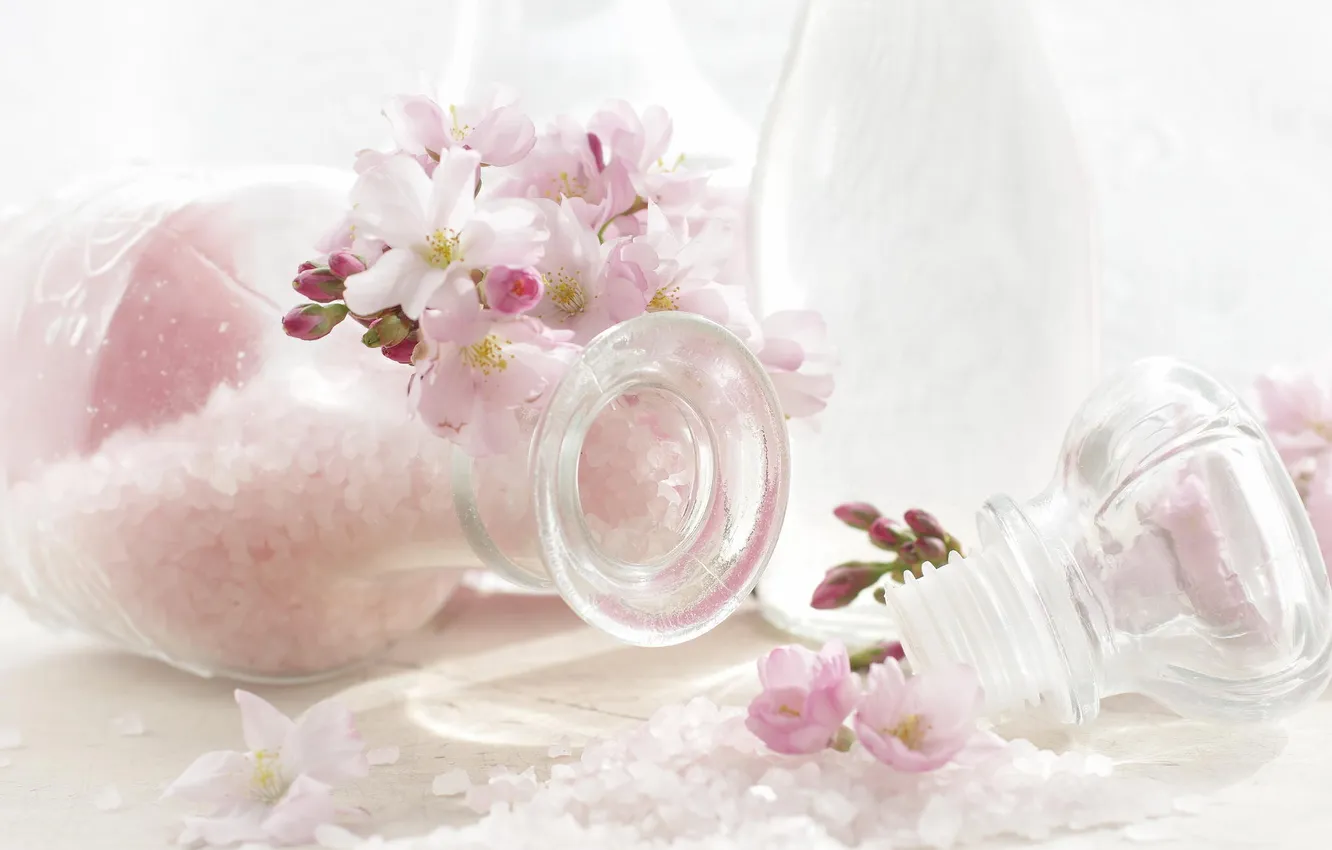 Photo wallpaper macro, flowers, pink, jars, salt, inflorescence