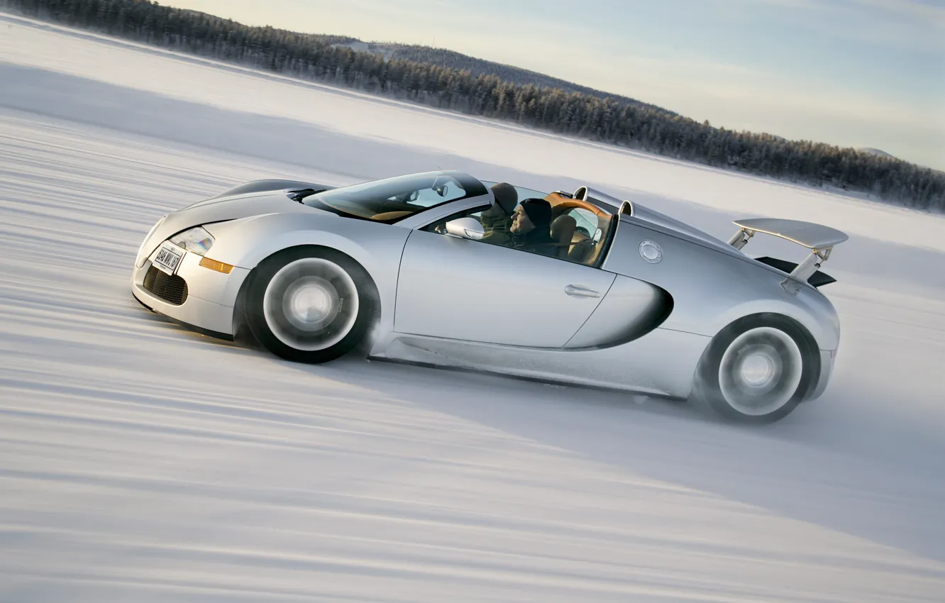 Photo wallpaper winter, speed, Bugatti, Veyron, Bugatti, winter, speed, Veyron