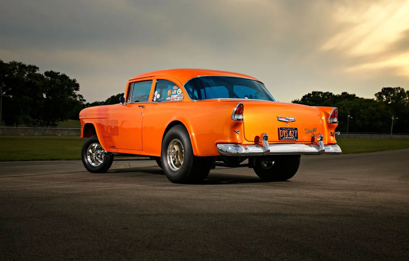 Photo wallpaper Muscle, Orange, Race, Ass, Coupe, Chevy, Modified, Chevrolet 210