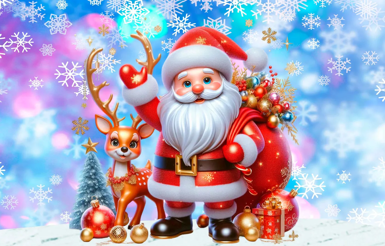 Photo wallpaper background, gift, toy, spruce, Santa Claus