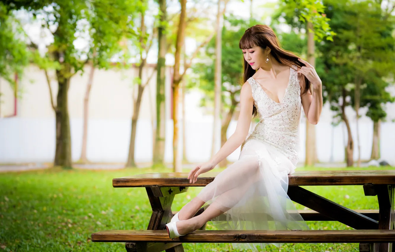 Photo wallpaper girl, Asian, cutie, bokeh